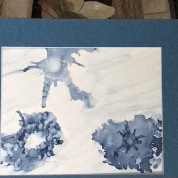 Handmade original abstract shades of blue alcohol ink wall decor painting - Picture 6 of 10